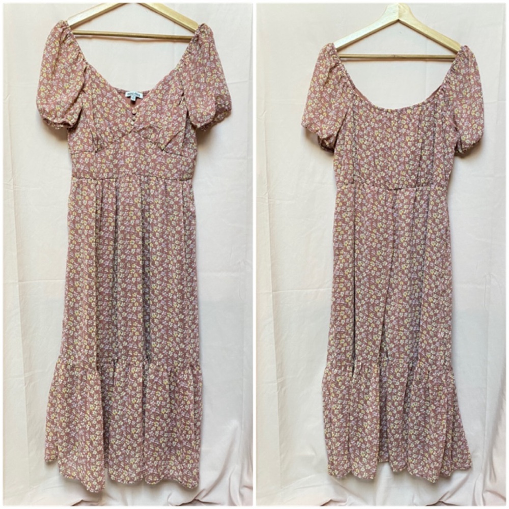 Mimi Chica Floral Midi Dress Size XL Mauve Garden Party Fairy Cottagecore